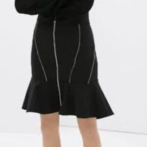 Zara Zip High Low Black Flounce Skirt Size Small